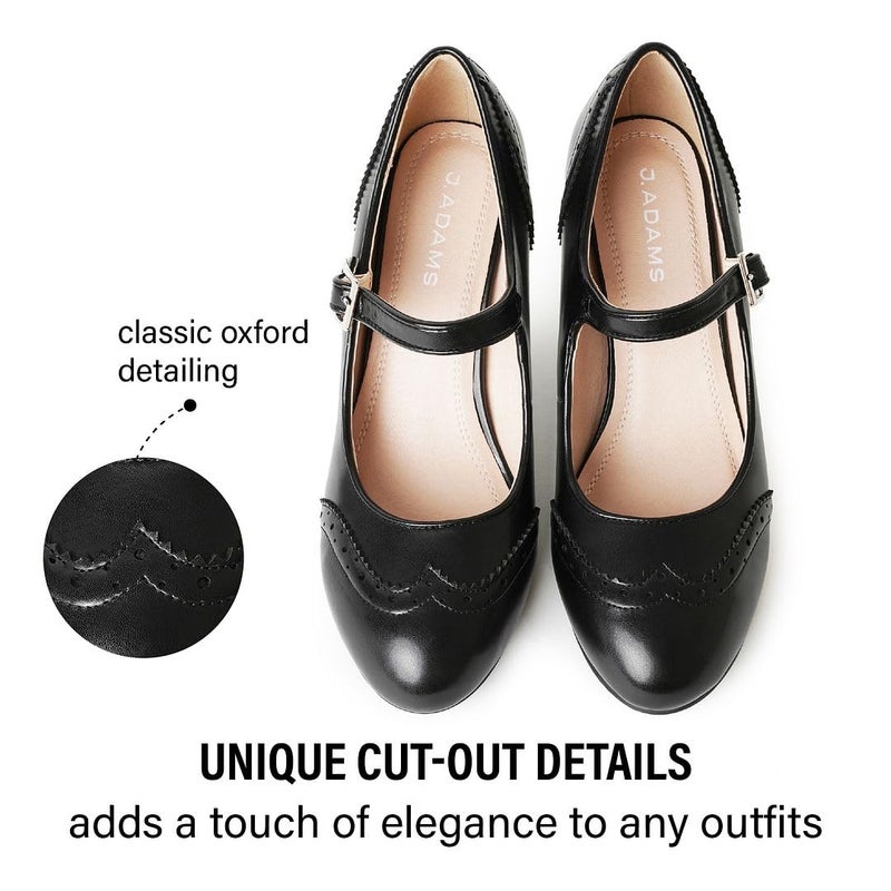 J. Adams Kym Mary Jane Shoes Women Oxford Pumps - Cute Low Kitten High Heels - Retro Vintage Shoes for Women 1950s Mary Janes Round Toe Shoe with Ankle Strap - Image 3
